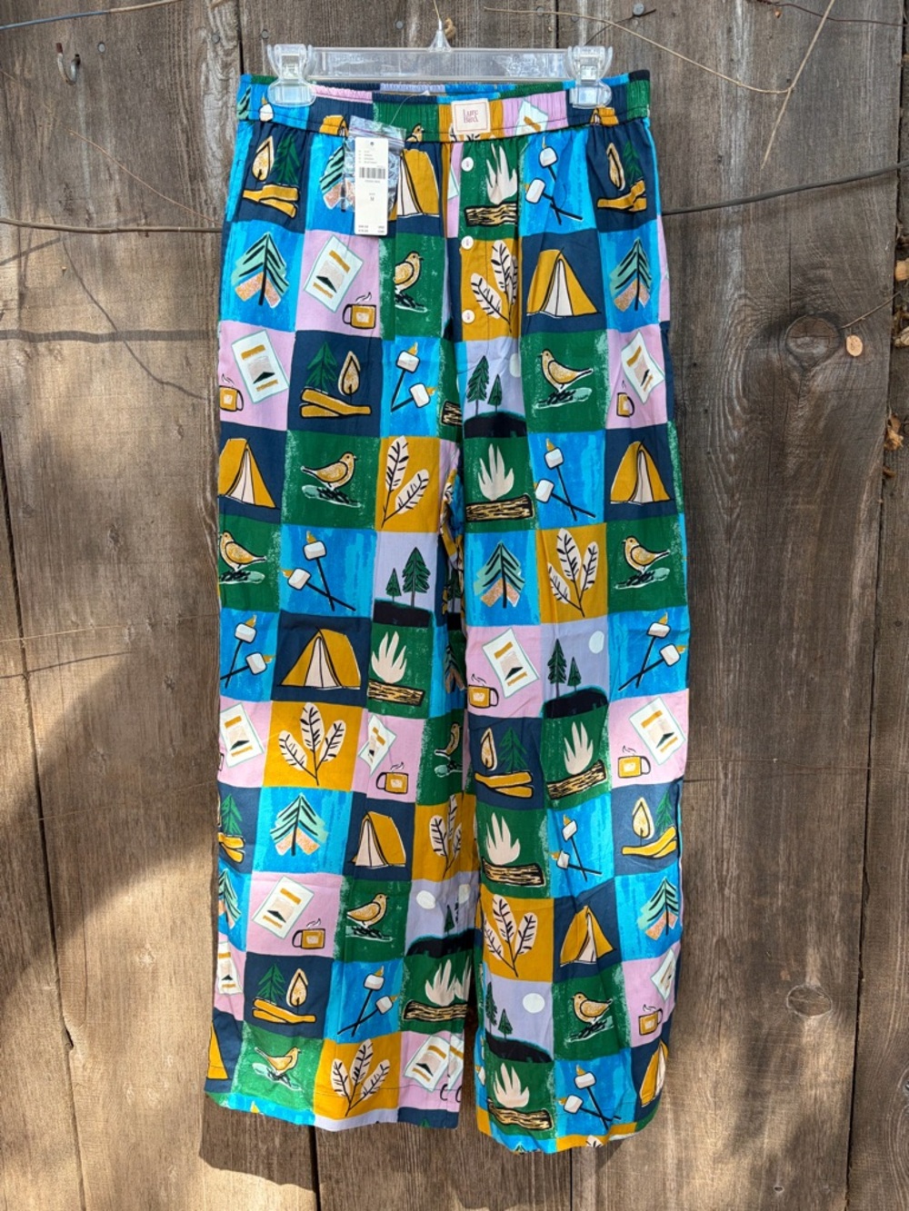 Anthropologie Colorful Camping Print Wide-Leg Pajama Bottoms